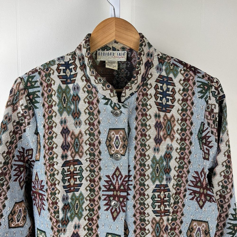 Vintage Bedford‎ Fair Tapestry Jacket Womens 14 Aztec Southwestern Cowgirl - Picture 3 of 7